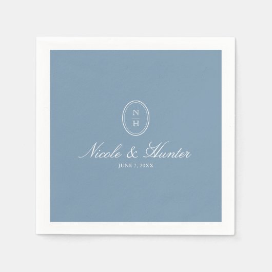 Stofbloem Blauwe Monogram Trouw Crest Servet (Voorkant)