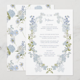 Stofbloem Blauwe Monogram Tuin Vintage Trouwdag Menu