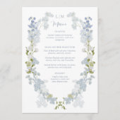 Stofbloem Blauwe Monogram Tuin Vintage Trouwdag Menu (Voorkant)