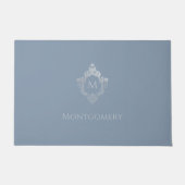 Stofbloem Blauwe Monogram Wapenschild Elegante Vin Deurmat (Voorkant)