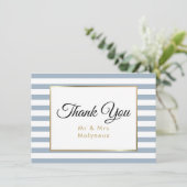 Stofbloem Blauwe Nep Goud Folie Trouw Dank Je Bedankkaart (Staand voorkant)