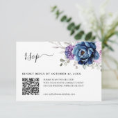 Stofbloem Blauwe Paarse Marine Lila Bloemen  Trouw RSVP Kaartje (Staand voorkant)