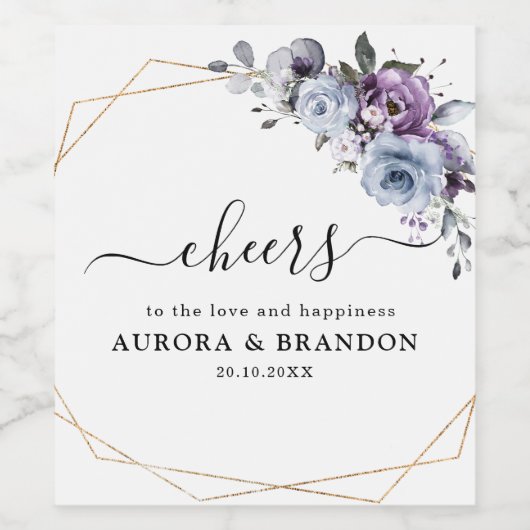 Stofbloem Blauwe Paarse Marine Lila Bloesems Trouw Wijn Etiket (Enkel label)