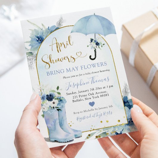 Stofbloem Blauwe Paraplu April Buien Baby Shower Kaart