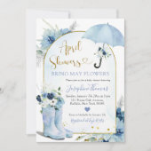 Stofbloem Blauwe Paraplu April Buien Baby Shower Kaart (Voorkant)
