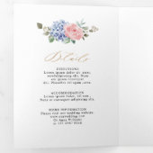 Stofbloem Blauwe Pastel Roze hortensia's Bruiloft Drieluik Aankondiging (Binnenzijde eerst)