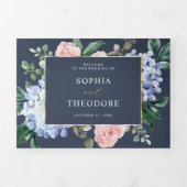 Stofbloem Blauwe Pastel Roze hortensia's Trouw Tri Drieluik Aankondiging (Cover)