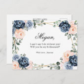 Stofbloem Blauwe Perzik Blush Wil je mijn bruidsme Briefkaart (Voorkant / Achterkant)