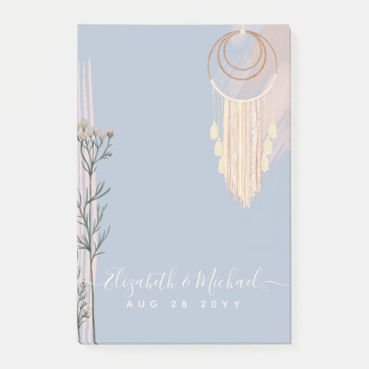 Stofbloem Blauwe Perzik Boho Bruiloft Post-it® Notes (Voorkant)