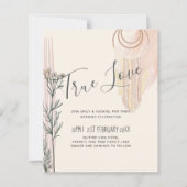 Stofbloem Blauwe Perzik BOHO Trouw Uitnodiging (Voorkant)