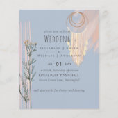 Stofbloem Blauwe Perzik BOHO Trouw Uitnodiging (Voorkant)