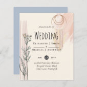 Stofbloem Blauwe Perzik BOHO Trouw Uitnodiging (Voorkant / Achterkant)