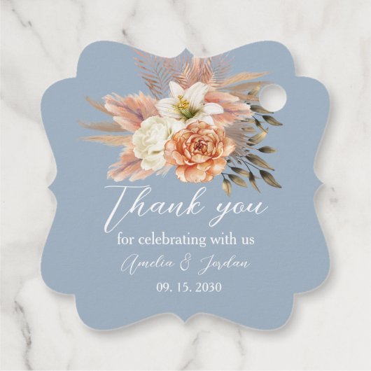 Stofbloem Blauwe Perzik Trouw Dank Je Bedankjes Labels (Achterkant)