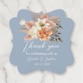 Stofbloem Blauwe Perzik Trouw Dank Je Bedankjes Labels (Voorkant)
