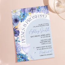 Stofbloem Blauwe Petal Prosecco Bruidsfeest Uitnod
