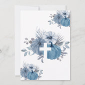 Stofbloem Blauwe Pompoen Doop Kruis Uitnodiging (Achterkant)