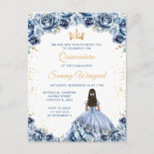 Stofbloem Blauwe Prinses Bloemige Quinceañera Briefkaart (Voorkant)