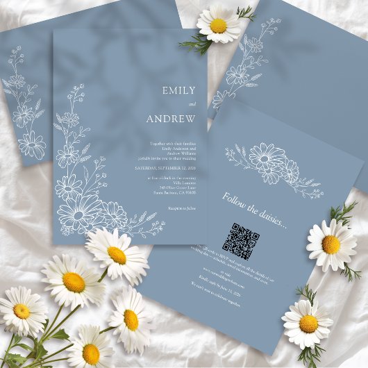 Stofbloem Blauwe QR Code Botanische All-in-One Tro Kaart