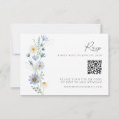 Stofbloem Blauwe QR Code Huwelijksreactie RSVP Kaartje (Voorkant)