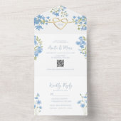 Stofbloem Blauwe QR Code Lichtblauw Bruiloft All In One Uitnodiging (Binnen)