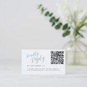 Stofbloem blauwe QR-code trouwwebsite online RSVP Informatiekaartje (Staand voorkant)