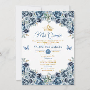 Stofbloem Blauwe Quinceañera 15 Jaar Bloemen Goude Kaart