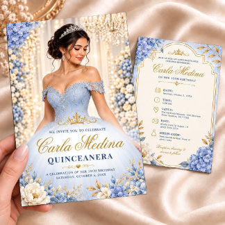 Stofbloem blauwe Quinceañera Mis Quince Anos Verja Kaart