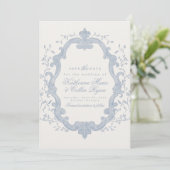 Stofbloem Blauwe Rococo Save The Date Kaart (Staand voorkant)