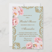 Stofbloem Blauwe Rococo Vintage Pioen Bruidsdouche Kaart (Voorkant)