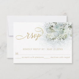 Stofbloem blauwe romantische bloem gouden kalligra RSVP kaartje