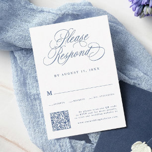 Stofbloem Blauwe Romantische Kalligrafie Huwelijks RSVP Kaartje