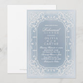 Stofbloem blauwe romantische vintage proefdinermaa kaart (Voorkant / Achterkant)