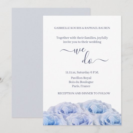 Stofbloem Blauwe Roos Witte Bloemige Elegante Trou Kaart (Voorkant / Achterkant)