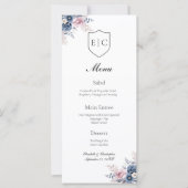 Stofbloem Blauwe Roze Bloemige Monogram Trouwmenu (Voorkant)