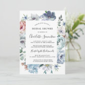 Stofbloem Blauwe Roze Perzik Bloemige Bruids-Showe Kaart (Staand voorkant)