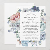 Stofbloem Blauwe Roze Perzik Bloemige Bruids-Showe Kaart (Voorkant / Achterkant)