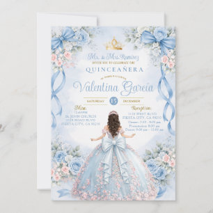 Stofbloem Blauwe Roze Quinceañera Uitnodiging Prin