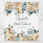 Stofbloem Blauwe Roze Witte Bruiloftsshower Wijn Etiket (Enkel label)