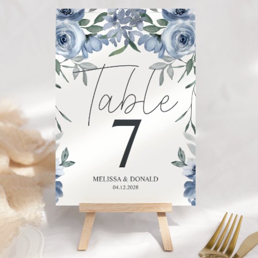 Stofbloem Blauwe Rozen Bloemen Trouwtafel Nummer Kaart