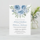 Stofbloem Blauwe Rozen QR Code Trouwen Kaart (Staand voorkant)