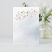 Stofbloem blauwe rustieke bloemencalligrafie dank bedankkaart (Staand voorkant)