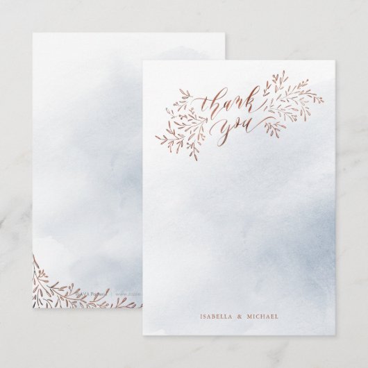 Stofbloem blauwe rustieke bloemencalligrafie dank bedankkaart (Voorkant / Achterkant)