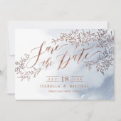 Stofbloem blauwe rustieke bloemencalligrafie save save the date (Voorkant)