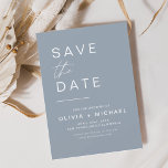 Stofbloem Blauwe Save the Date Elegante Minimalist<br><div class="desc">Trouwkaart Elegante Save the Date Kaarten. De Save the Date-kaarten bevatten een moderne,  met de hand geschreven cursieflettertypografie die elegant,  eenvoudig en modern is om te gebruiken na uw minimalistische eenvoudige trouwdagviering.</div>