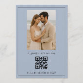Stofbloem Blauwe Script Foto QR Code Trouwen Kaart (Achterkant)
