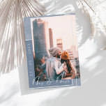 Stofbloem Blauwe Script Foto Save the Date Kaart<br><div class="desc">Stofbloem Blauwe Script Foto Save the Date Kaart. Kondig uw trouwdag aan met deze stofbloem blauwe Save the Date kaart met zachte script typografie en een volledige fotolay-out. De romantische toon en schone design passen bij moderne,  strand-,  of lentetrouws met een subtiele,  verfijnde touch.</div>