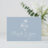 Stofbloem Blauwe Script Hart Boho Trouwdag Bedankkaart (Staand voorkant)