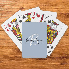 Stofbloem Blauwe Script Monogram Pokerkaarten