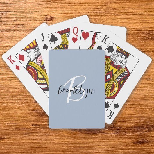 Stofbloem Blauwe Script Monogram Pokerkaarten