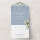 Stofbloem Blauwe Slingers Groene Monogram Bruiloft All In One Uitnodiging (Binnen)